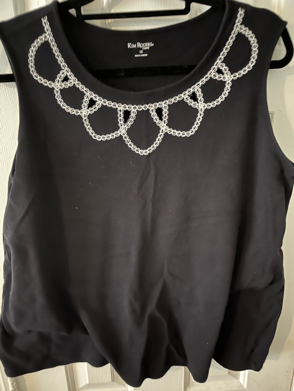 Kim Rogers Black Top with White Chain Trim